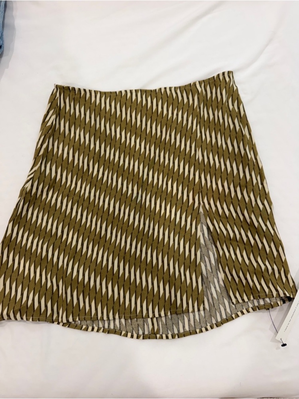 Neutral Geometric Midi Skirt - Olive & Cream